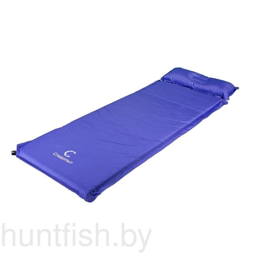 Коврик самонадувающийся с подушкой СЛЕДОПЫТ, 188x65x5 cм, стандарт, синий